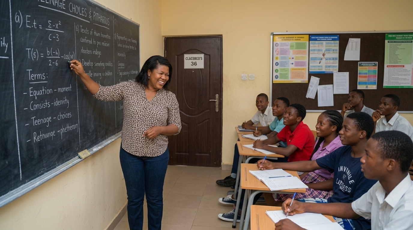 Image of student in the classroom while teacher is teaching